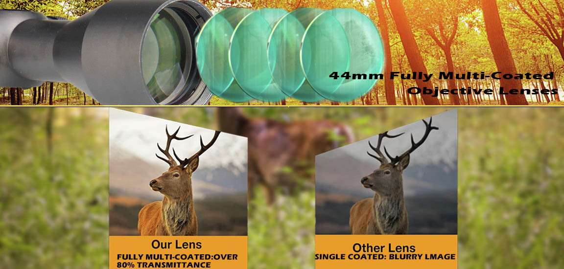 rifle scope zoom 100 yards objective lens size 44mm