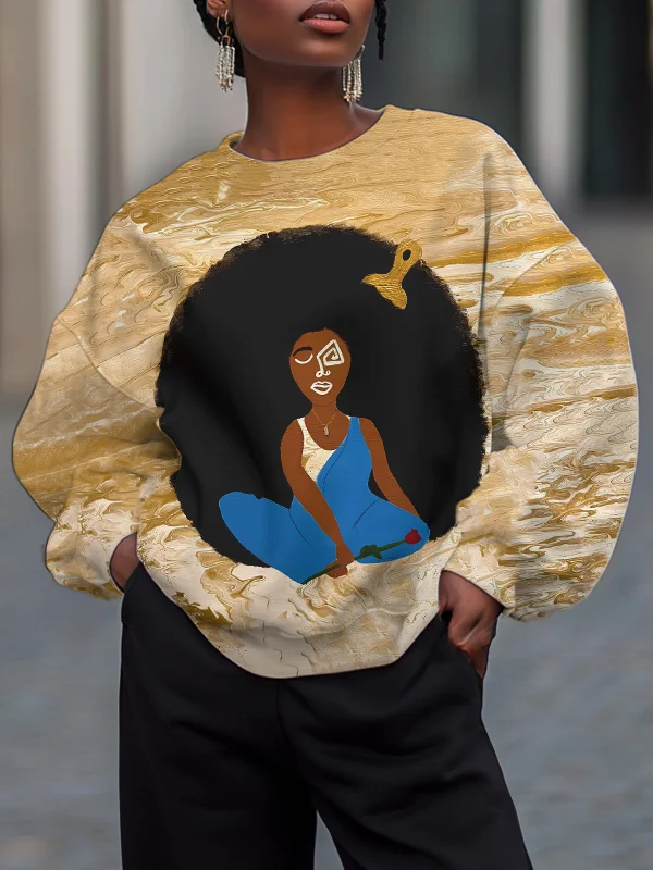 Women's Traditional Afro Hairstyle Art Print Casual Sweatshirt