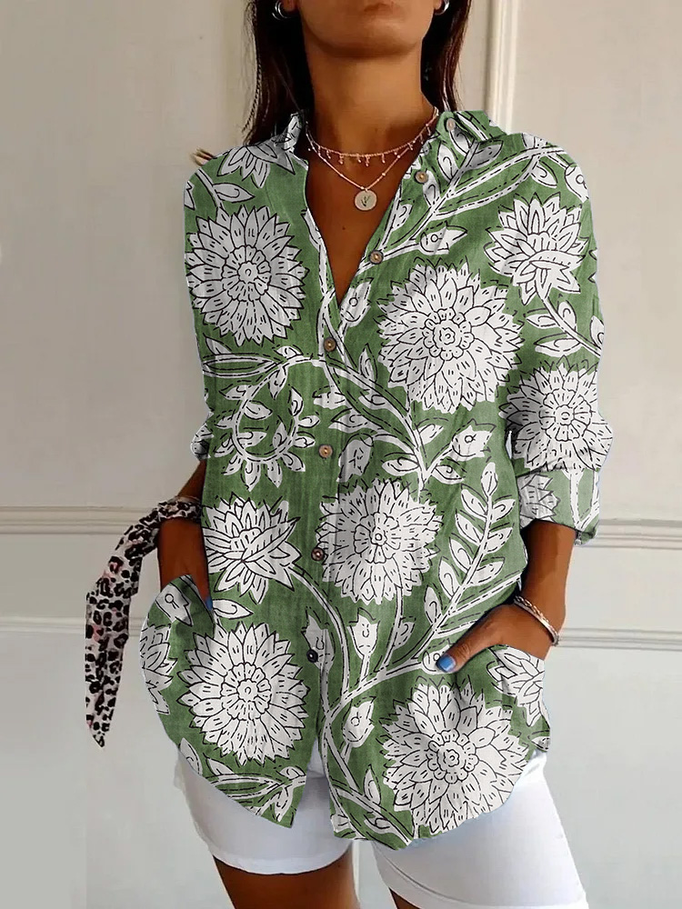 Vintage Floral Print Long Sleeve Shirt