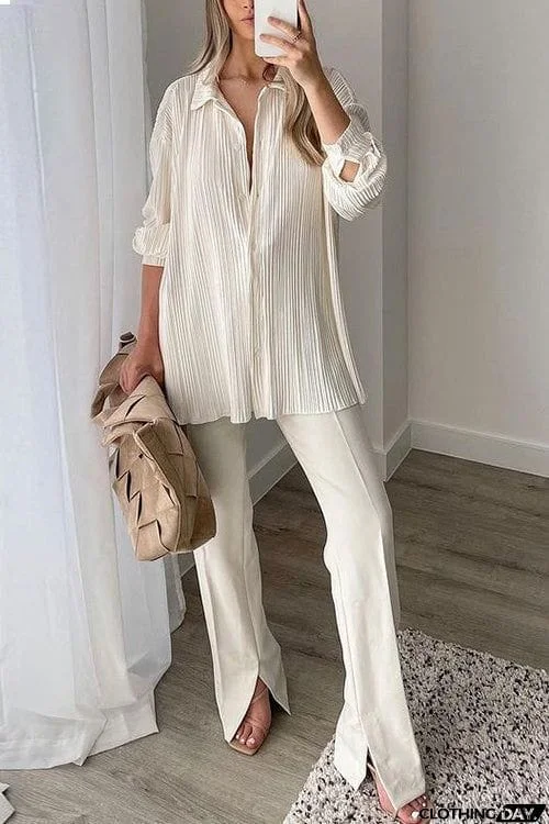 Pleated Oversized Shirt and Trouser Set