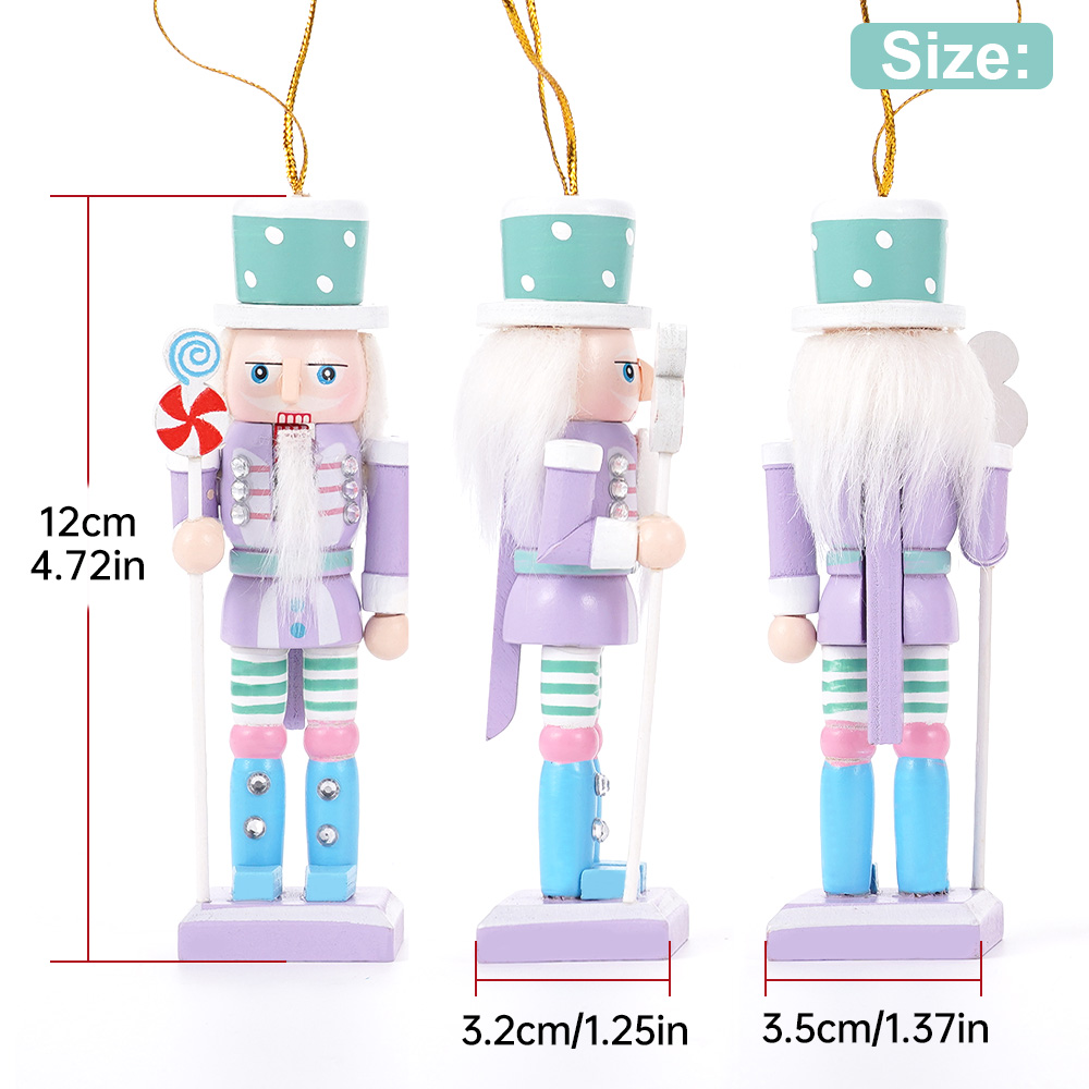 Tegooe 4PCS Wooden Nutcracker Figurines Set - Macaron Candy Christmas Tree Ornaments