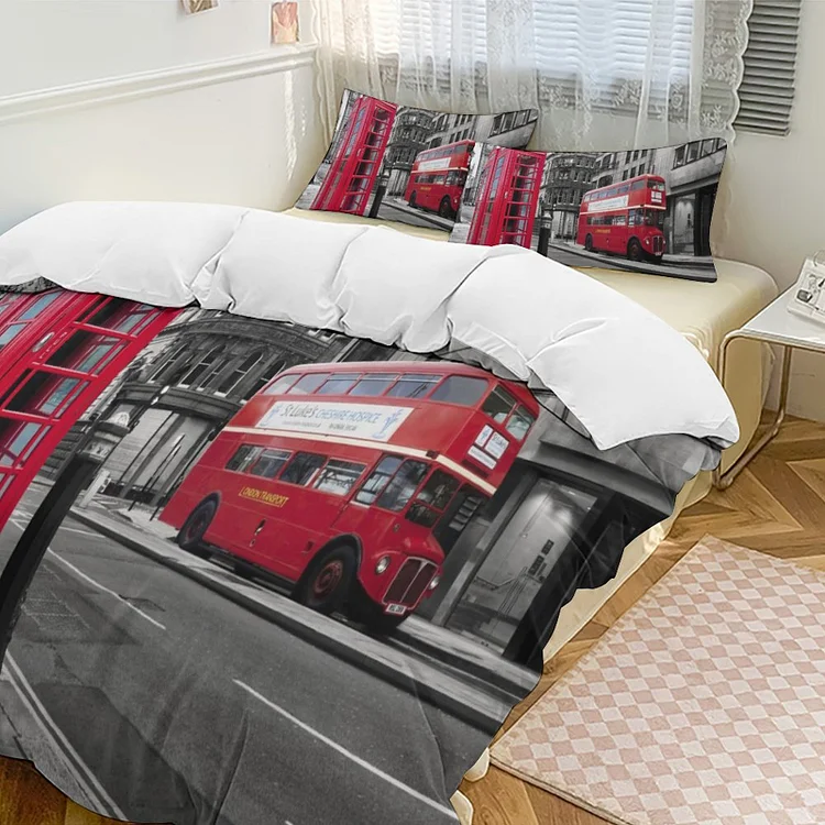 3-Piece Bedding Set (1 Duvet Cover + 2 Pillow Shams) LONDON TELEPHONE BUS  customized, personalized, gift