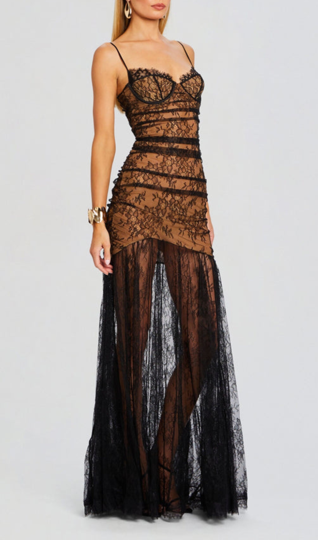 Fashionslee Women Cecily Black Lace Strappy Maxi Dress