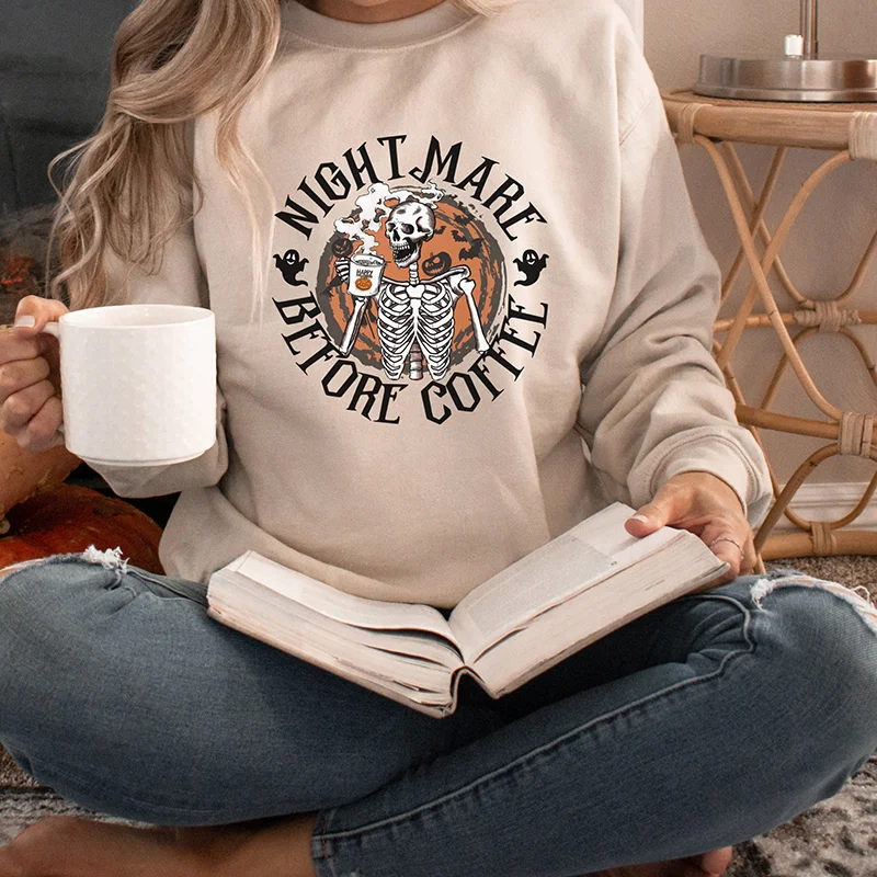 Halloween night mare before coffee Print Women's Sweatshirt