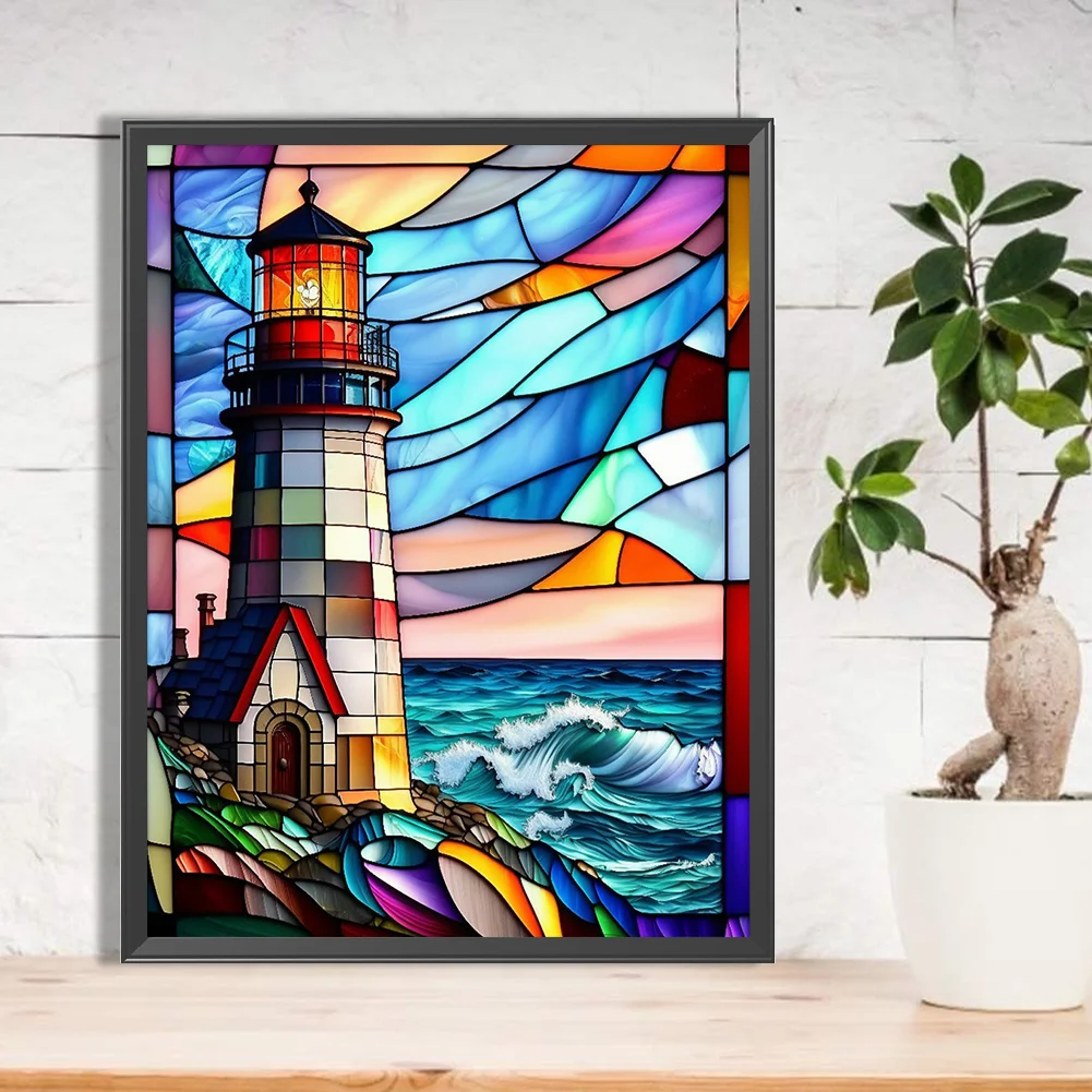 Diamond Painting - Full Round Drill - Stained Glass Lighthouse(30*40cm)