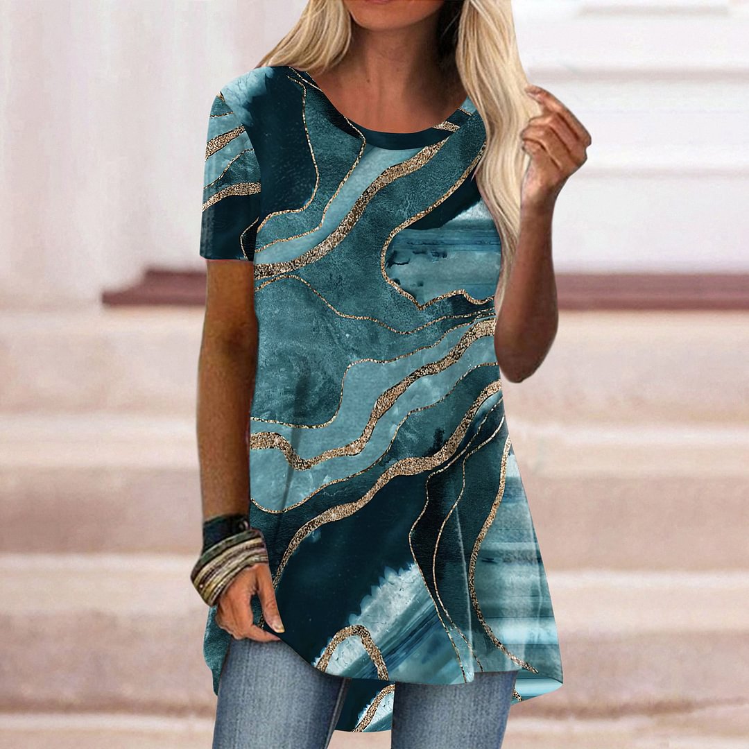 Retro Marble Print Women's Casual T-shirt