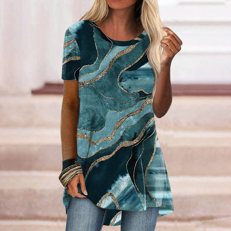 Retro Marble Print Women's Casual T-shirt