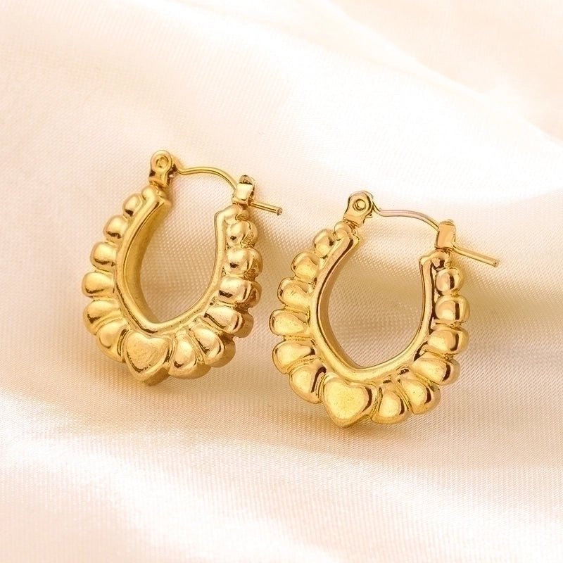 1 Pair Vintage Style U Shape Geometric Heart Shape Plating 304 Stainless Steel None 18K Gold Plated Hoop Earrings
