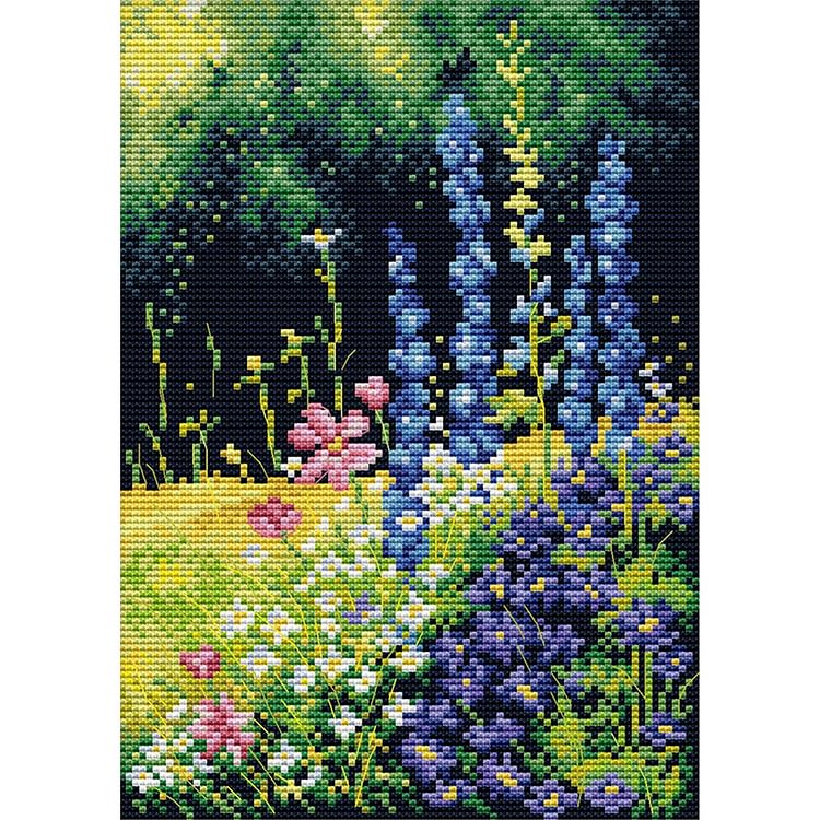 Joy Sunday - Blooming Mountain Flower - 14CT 2 Strands Threads Printed Cross Stitch Kit - 30x21cm(Canvas)
