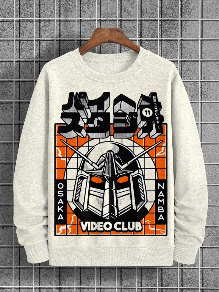 Men's Osaka Japanese Art Robot Illustration Print Casual Sweatshirt