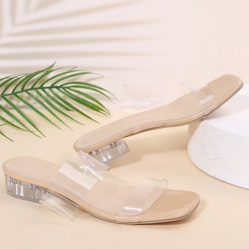 Fashion Summer Women Sandals Shoes Luxury Beach Ladies Clear Sandal Comfortable High Heels Woman Transparent Medium Heel New