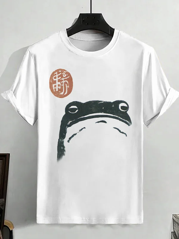 Men's Cute Frog Japanese Art Print Cotton Casual T-Shirt