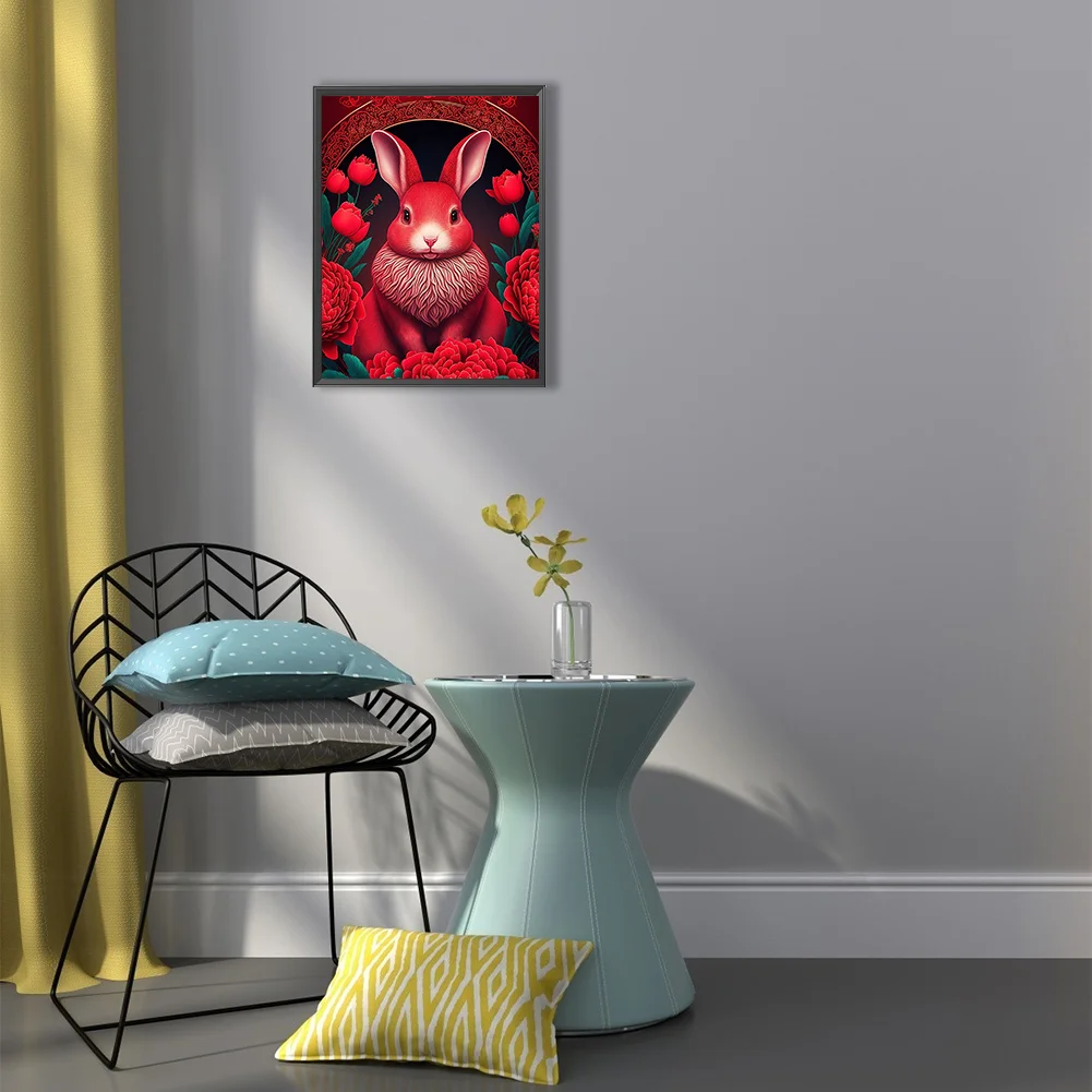 Full Round Diamond Painting 30*40cm - Red Golden Rabbit