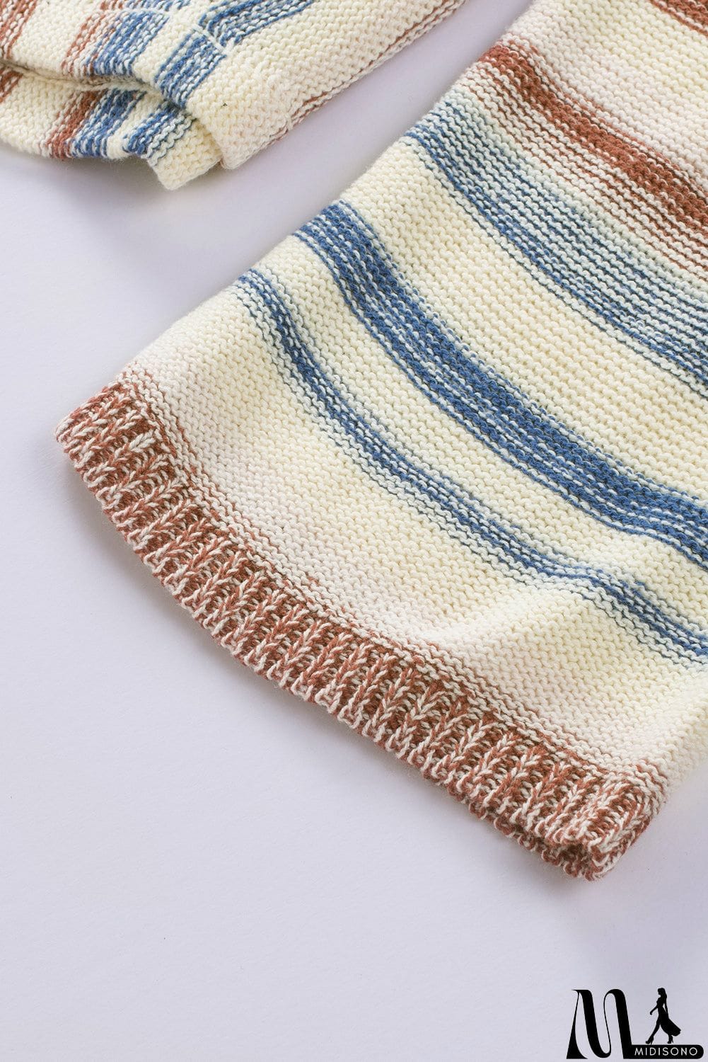 MidiSono - color Striped Knit Kangaroo Pocket Hooded Sweater
