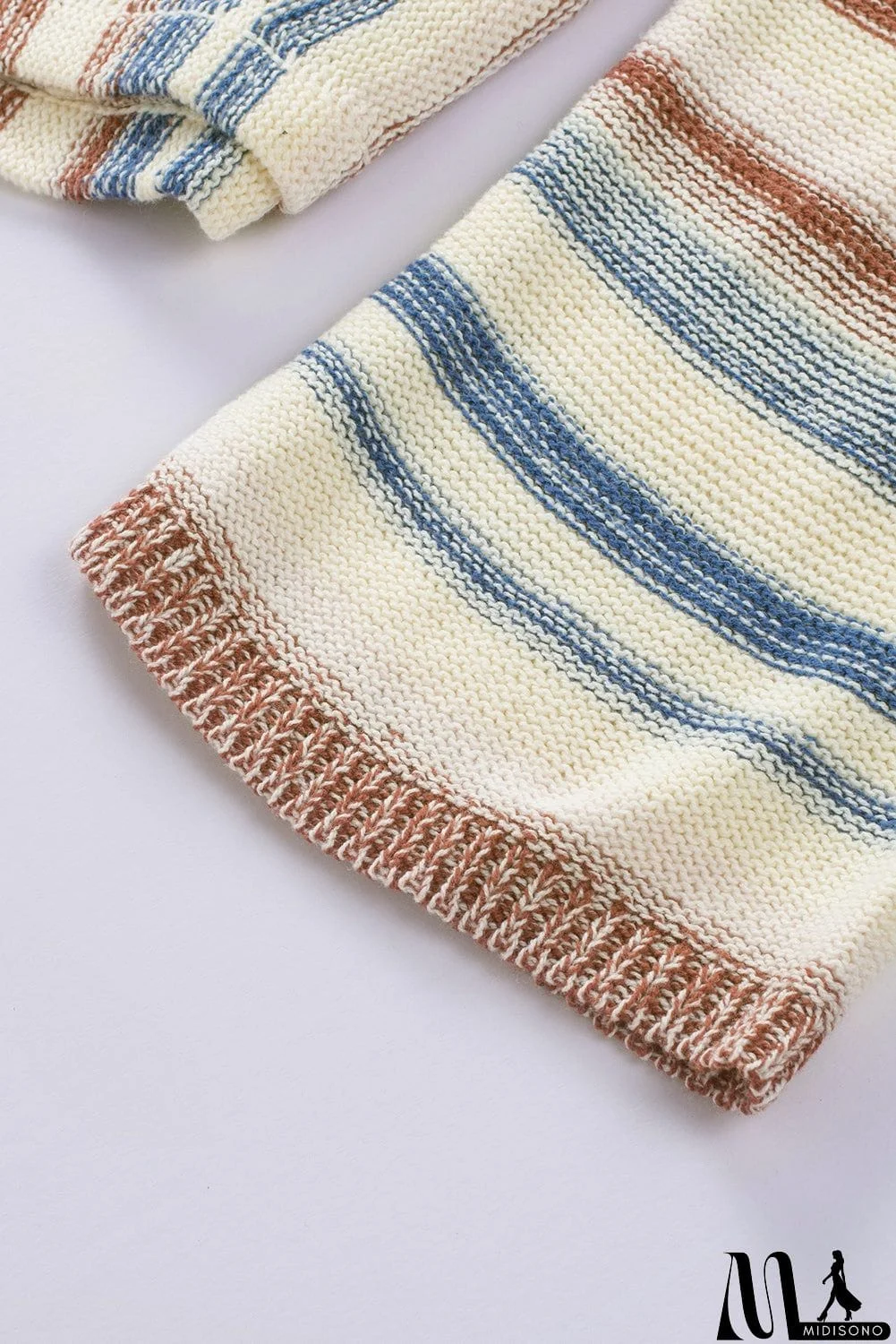 MidiSono - color Striped Knit Kangaroo Pocket Hooded Sweater