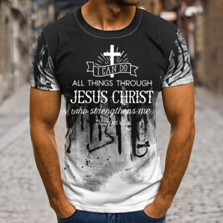 BrosWear Vintage Jesus Christ Cross Print T-Shirt