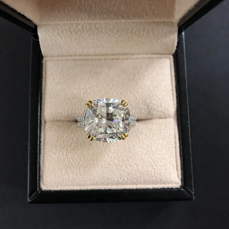 100% 925 Sterling Silver Sparkling Square Pink Yellow White High Carbon Diamond Wedding Rings For Women  Fine Jewelry Gift