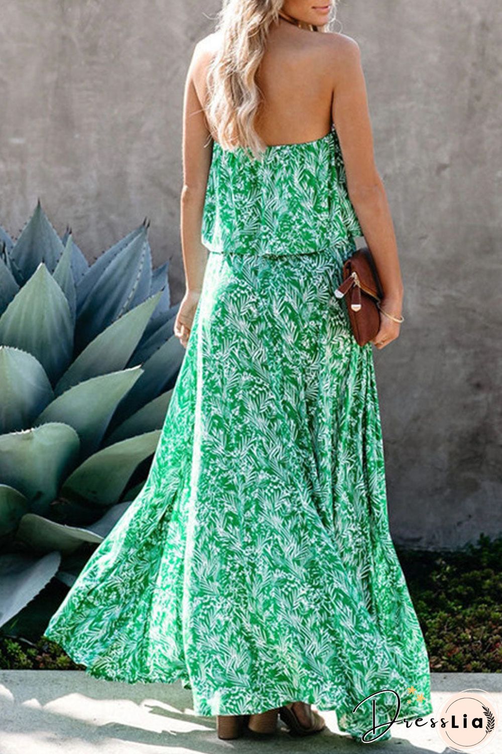 Fashion Street Print Slit Strapless A Line Dresses