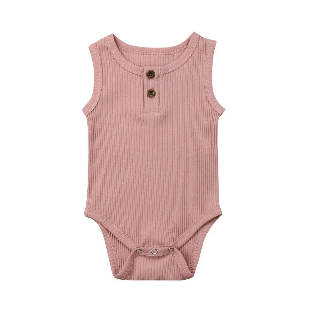 2019 Children Summer Clothing Newborn Baby Boy Girl Knit Solid Ribbed Bodysuit Jumpsuit Cotton Outfits Sleeveless Sunsuit 0-24M