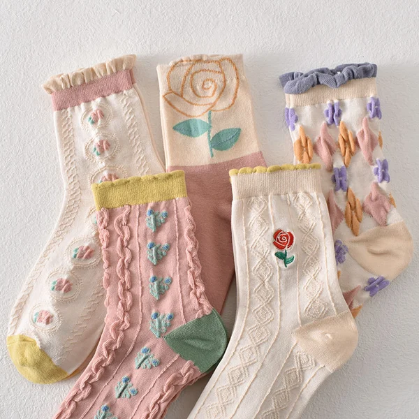10 pairs of women's pink floral cotton socks