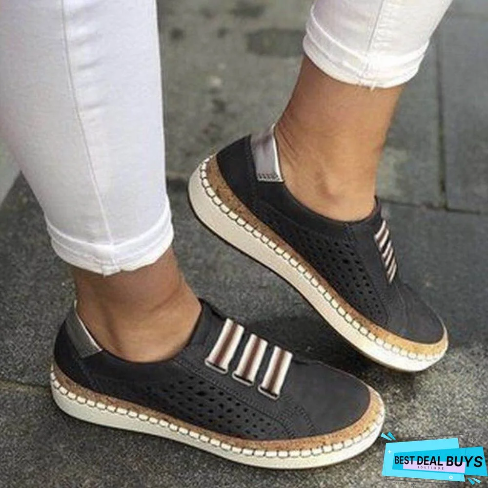 Hollow-Out Round Toe Casual Women Sneakers