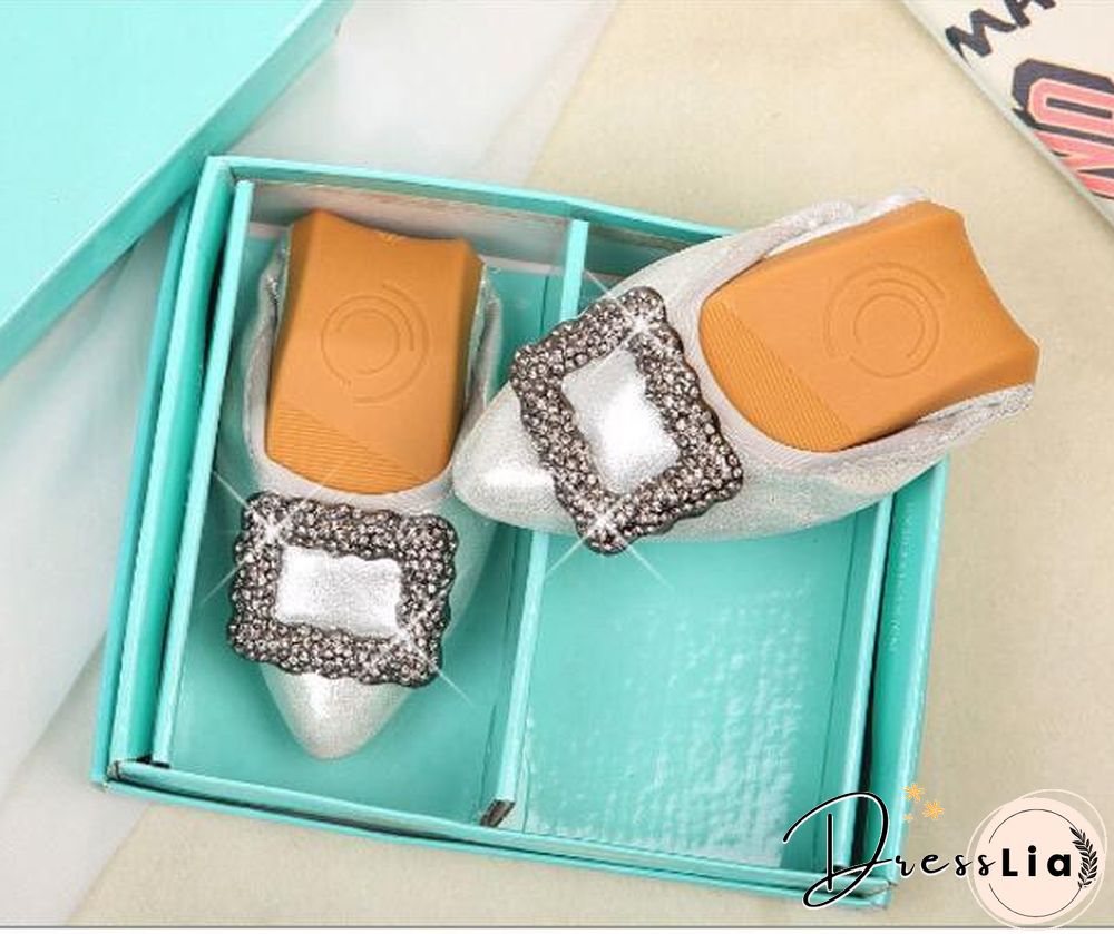 Crystal Ballet Flat Shoes Rhinestone Women Butterfly Pointed Toe Golden Shoes Flats