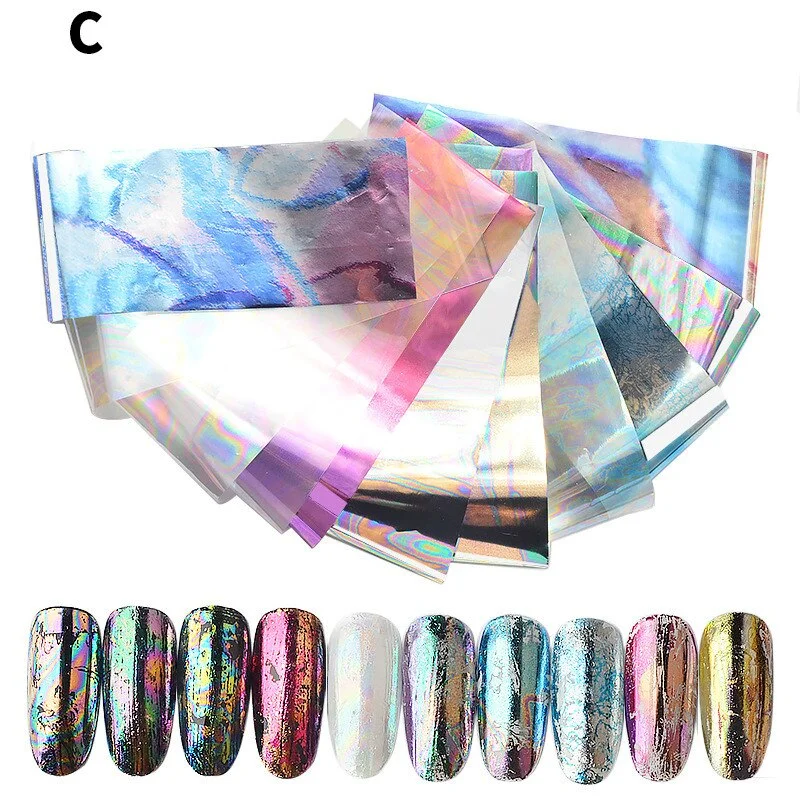 20pieces Holographic Nail Foil Sticker Set 4*20cm Transparent AB Color Transfer Sticker Manicure Nail Art Decals