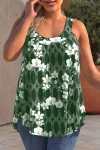 Plus Size Floral Print Wide Strap Curved Hem Casual Tank Top