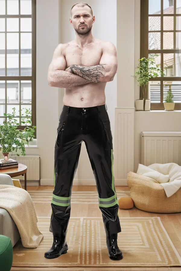 Men's Black Latex Pants Male 'Emergency' Latex Uniform Pants Loose-fitting Casual Pants 