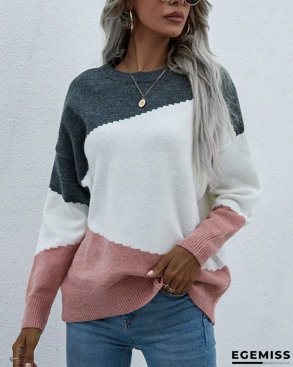 Color Block Drop Shoulder Sweater | EGEMISS