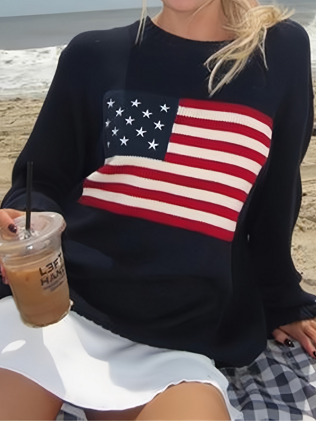 Brownm USA Flags Jacquard Pullover Sweater