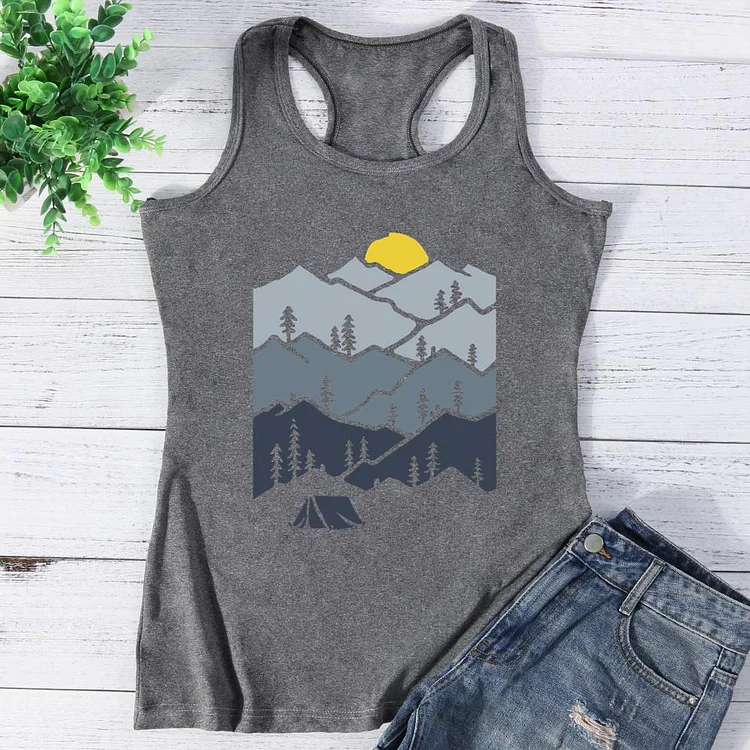 Mountain Forest Sunset Tent Camper Vest Top-Annaletters