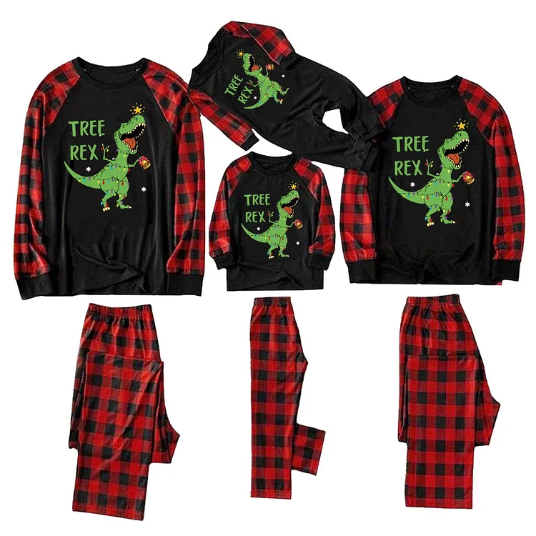 Family Matching Dinosaur Print Christmas Pajamas Sets