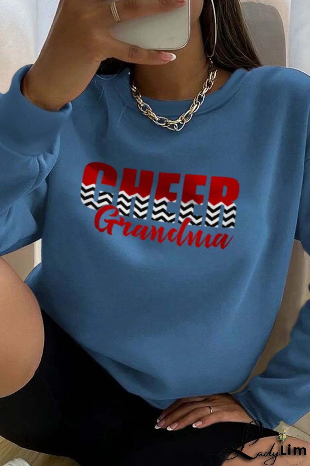 White Fashion Street Print Split Joint Letter O Neck Tops