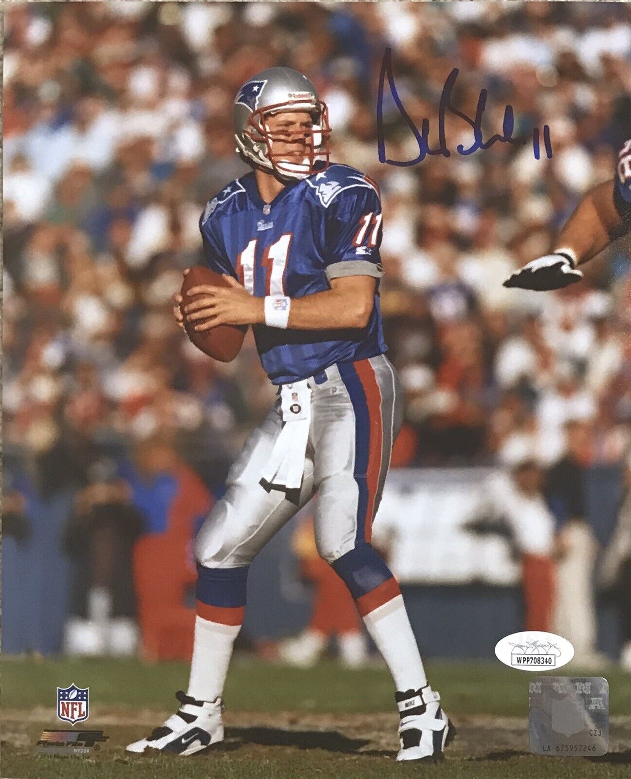 Drew Bledsoe New England Patriots QB #11 Autographed 8x10 Pose #2 JSA Witnessed