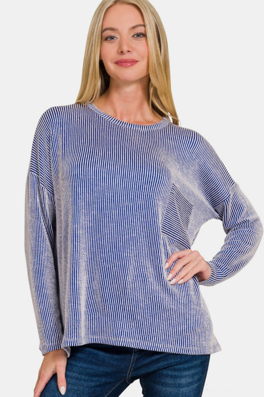 Ribbed striped long sleeve t-shirt