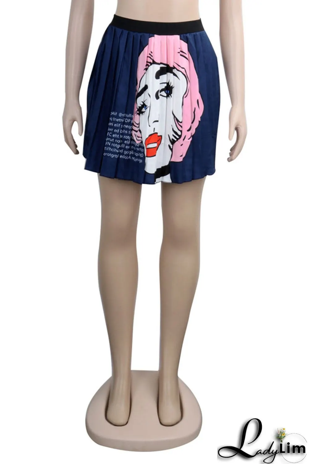 Pink Fashion Casual Print Patchwork Regular High Waist Pleated Skirt