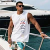 Men's Loose Comfortable Cotton Yacht Club Sleeveless T-Shirt Monaco Print Vest by Inlyline