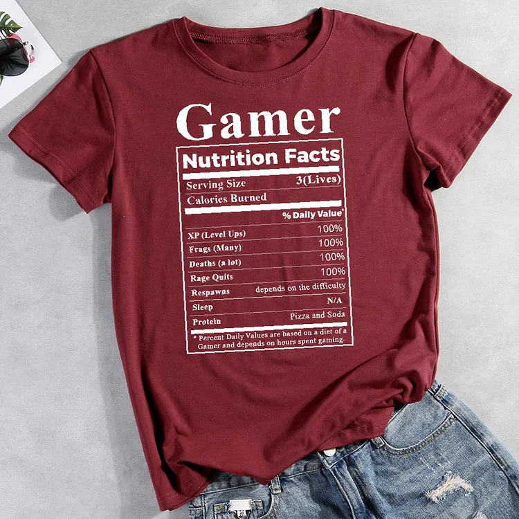 Gamer Nutrition Facts Round Neck T-shirt