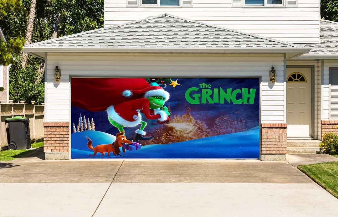 The Grinch Santa Christmas Garage Door Cover