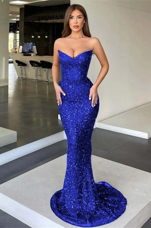 Miabel Fashion Black Strapless Mermaid Prom Dress With Sequins