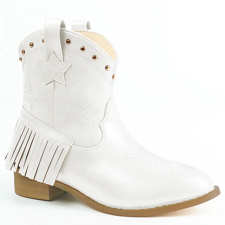 Cowgirl Cowboy Ankle Embroidered Western Boots Side Zipper Riding Boots with Tassel for Little Kid/Big Kid VOCOSI VOCOSI
