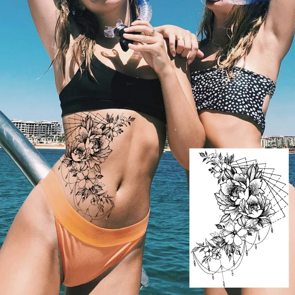 Realistic Sexy Peony Tattoos Temporary Women Adult Flower Arm Tattoos Sticker Waterproof Fake Floral Bloosom Body Leg Art Tatoos 530