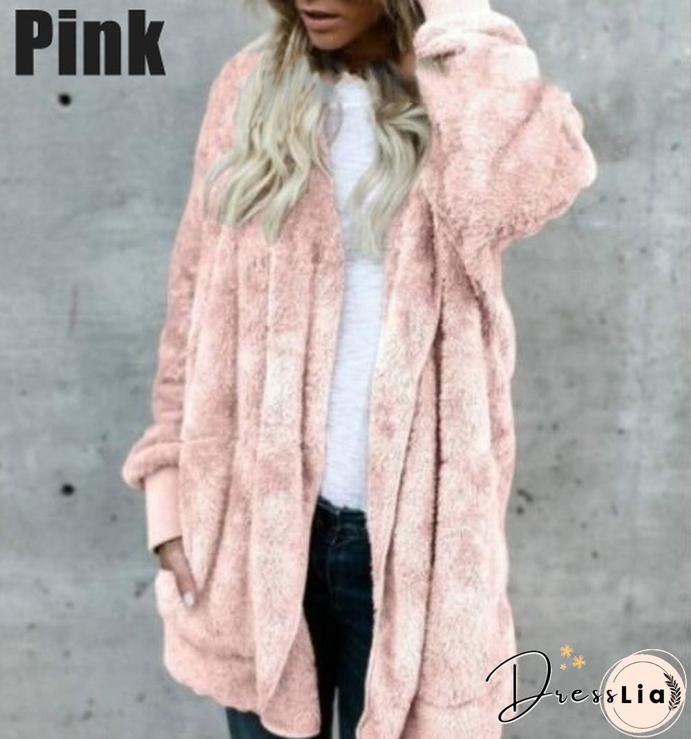 New Women’s Fashion Winter Warm Outwear Solid Color Long Sleeve Sweaters Hoodies Coats Loose Plush Cardigan Coat