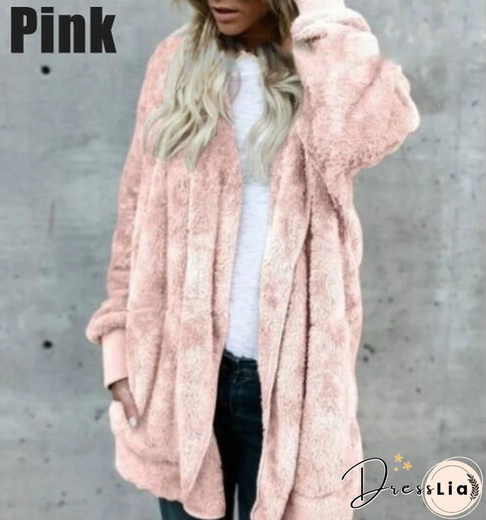 New Women’s Fashion Winter Warm Outwear Solid Color Long Sleeve Sweaters Hoodies Coats Loose Plush Cardigan Coat