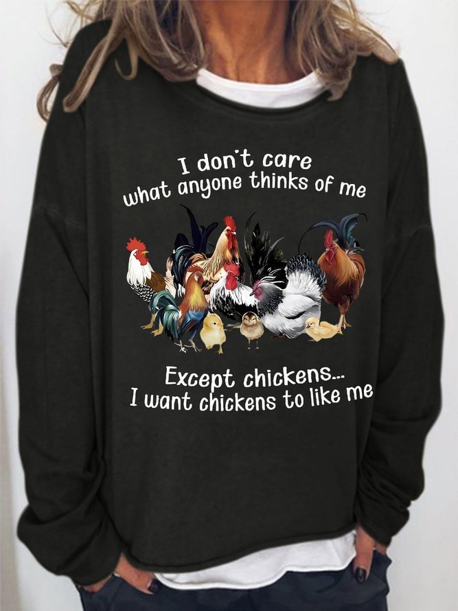 Women's I Want Chickens To Like Me Funny Text Letters Graphic Print Casual Cotton-Blend Sweatshirts