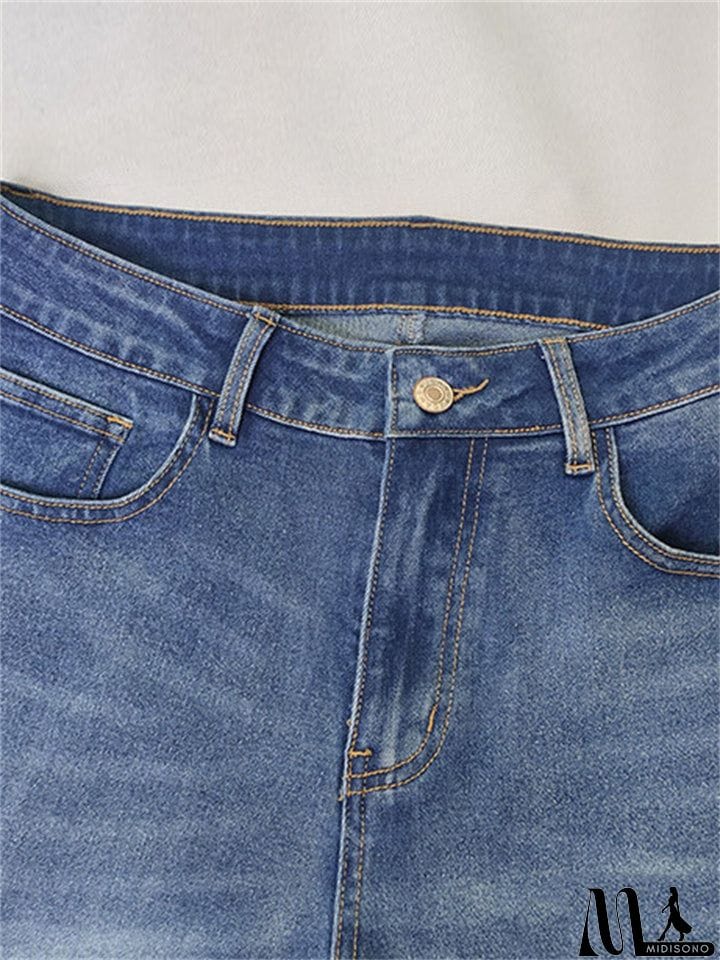 MidiSono - Women's Vintage Floral Embroidery Slim Fit Micro Flared Jeans