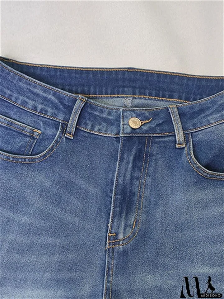 MidiSono - Women's Vintage Floral Embroidery Slim Fit Micro Flared Jeans