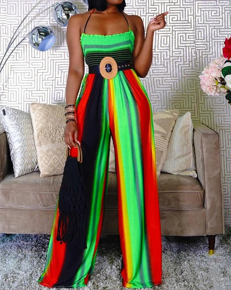 Color Printed Halterneck Jumpsuit