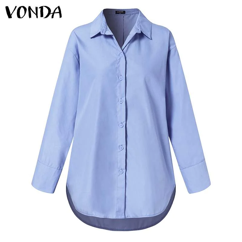 Casual Long Sleeve Solid Shirts Women Sexy Baggy Tops 2022 VONDA Ladies Party Tops Tunic Female Blusas Femininas